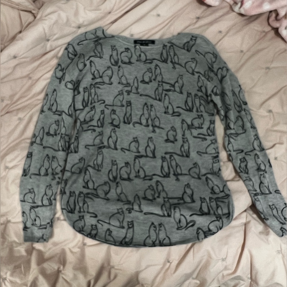 Gray Cat Print Women's Sweater